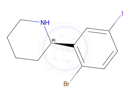 Chemical structure of (R)-2-(2-bromo-5-iodophenyl)piperidine
