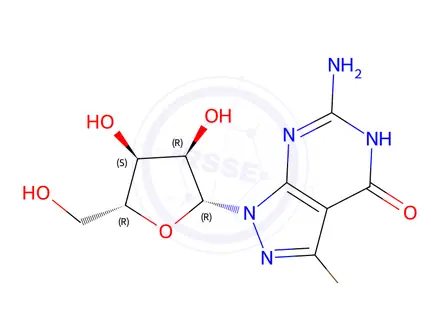 Chemical structure of 6-Amino-3-bromo-1-((2R,3R,4S,5R)-3,4-dihydroxy-5-(hydroxymethyl)tetrahydrofuran-2-yl)-1H-pyrazolo[3,4-d]pyrimidin-4(5H)-one