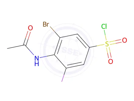 Chemical structure of 4-Acetamido-3-Bromo-5-Iodobenzene-1-Sulfonyl Chloride