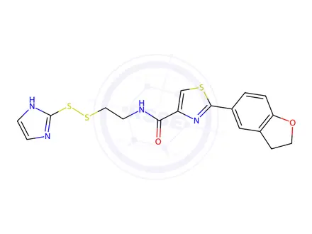 Chemical structure of N-(2-((1H-iMidazol-2-yl)disulfanyl)ethyl)-2-(2,3-dihydrobenzofuran-5-yl)thiazole-4-carboxaMide