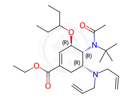 Chemical structure of Ethyl (3R,4R,5R)-4-(N-(tert-butyl)acetamido)-5-(diallylamino)-3-(pentan-3-yloxy)cyclohex-1-ene-1-carboxylate