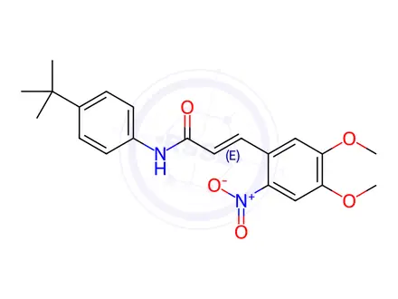 Chemical structure of N-(4-(tert-Butyl)phenyl)-3-(4,5-dimethoxy-2-nitrophenyl)acrylamide
