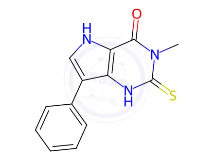 Chemical structure of 3-Methyl-7-phenyl-2-thioxo-1,2,3,5-tetrahydro-4H-pyrrolo[3,2-d]pyrimidin-4-one