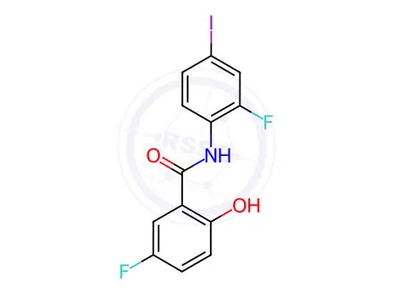 Chemical structure of Benzamide, 5-fluoro-N-(2-fluoro-4-iodophenyl)-2-hydroxy-