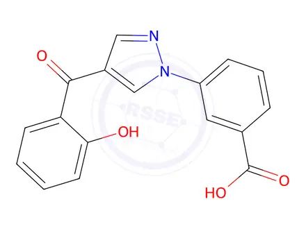 Chemical structure of 3-[4-(2-Hydroxybenzoyl)-1H-pyrazol-1-yl]-benzenecarboxylic Acid