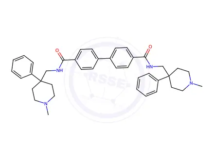Chemical structure of 4,4'-Biphenyldicarboxamide, N,N'-bis(1-methyl-4-phenyl-4-piperidylmethyl)-
