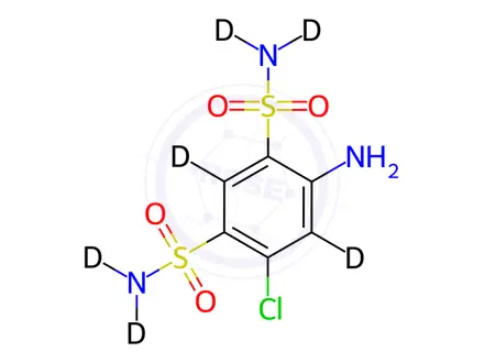 Chemical structure of 4-Amino-6-chloro-1,3-benzenedisulfonamide-d6