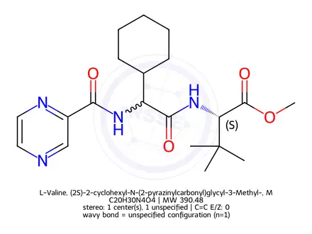 Chemical structure of L-Valine, (2S)-2-cyclohexyl-N-(2-pyrazinylcarbonyl)glycyl-3-Methyl-, Methyl ester