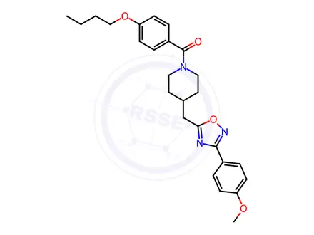 Chemical structure of 1-(4-butoxybenzoyl)-4-{[3-(4-methoxyphenyl)-1,2,4-oxadiazol-5-yl]methyl}piperidine