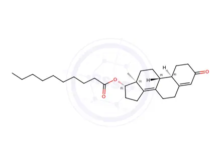 Chemical structure of (9R,10R,13S,17S)-13-methyl-3-oxo-2,3,6,7,9,10,11,12,13,15,16,17-dodecahydro-1H-cyclopenta[a]phenanthren-17-yl decanoate