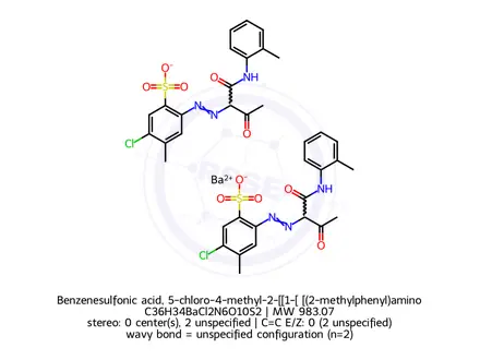 Chemical structure of Benzenesulfonic acid, 5-chloro-4-methyl-2-[[1-[ [(2-methylphenyl)amino]carbonyl]-2-oxopropyl]azo]-, barium salt (2:1)