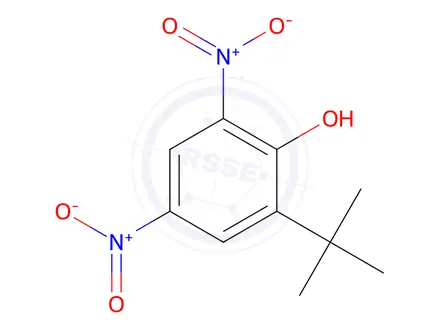Chemical structure of 2-tert-butyl-4,6-dinitrophenol, compound with methylamine (1:1)