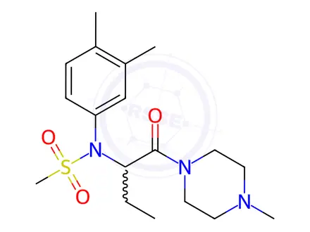 Chemical structure of N-(3,4-dimethylphenyl)-N-[1-(4-methylpiperazin-1-yl)-1-oxobutan-2-yl]methanesulfonamide