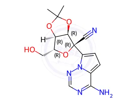Chemical structure of (3aR,4R,6R,6aR)-4-(4-Aminopyrrolo[2,1-f][1,2,4]triazin-7-yl)-6-(hydroxymethyl)-2,2-dimethyltetrahydrofuro[3,4-d][1,3]dioxole-4-carbonitrile
