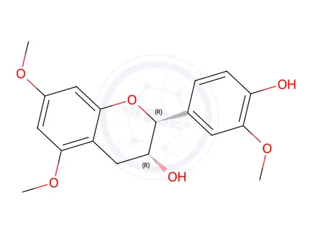Chemical structure of (2R,3R)-2-(4-hydroxy-3-methoxyphenyl)-5,7-dimethoxychroman-3-ol