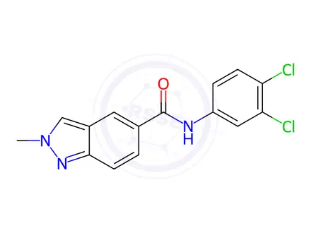 Chemical structure of N-(3,4-dichlorophenyl)-2-methyl-2H-indazole-5-carboxamide (NTZ-1092)