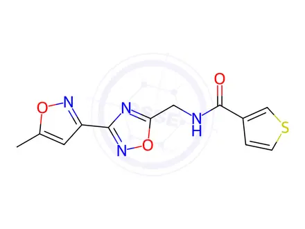 Chemical structure of N-((3-(5-Methylisoxazol-3-yl)-1,2,4-oxadiazol-5-yl)methyl)thiophene-3-carboxamide