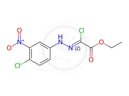 Chemical structure of Ethyl (2Z)-2-chloro-2-[2-(4-chloro-3-nitrophenyl)hydrazin-1-ylidene]acetate