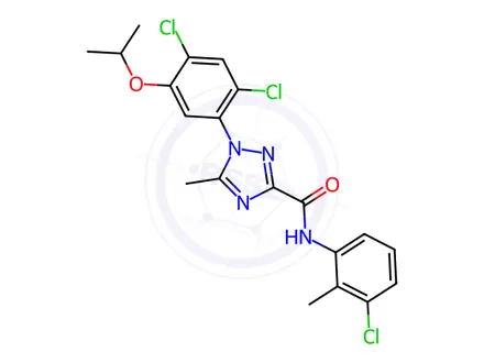 Chemical structure of N-(3-chloro-2-methylphenyl)-1-(2,4-dichloro-5-isopropoxyphenyl)-5-methyl-1H-1,2,4-triazole-3-carboxamide