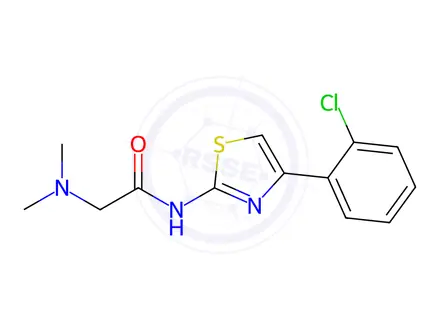 Chemical structure of N-(4-(2-chlorophenyl)thiazol-2-yl)-2-(dimethylamino)acetamide