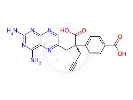 Chemical structure of 4-(2-Carboxy-1-(2,4-diaminopteridin-6-yl)pent-4-yn-2-yl)benzoic Acid