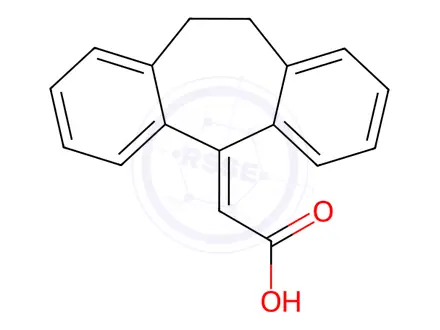 Chemical structure of (10,11-Dihydro-5H-dibenzo[a,d]cyclohepten-5-ylidene)acetic Acid