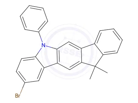 Chemical structure of 2-Bromo-11,11-dimethyl-5-phenyl-5,11-dihydroindeno[1,2-b]carbazole