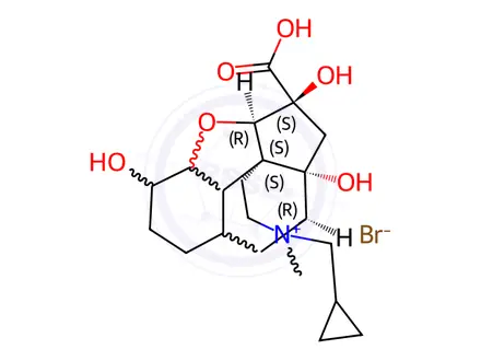 Chemical structure of (4R,4aS,6S,6aR,11bS)-6-Carboxy-3-(cyclopropylmethyl)-1,2,3,4,4a,5,6,6a-octahydro-4a,6,8-trihydroxy-3-methyl-4,11-methanobenzofuro[3',2':2,3]cyclopenta[1,2-c]pyridinium Bromide