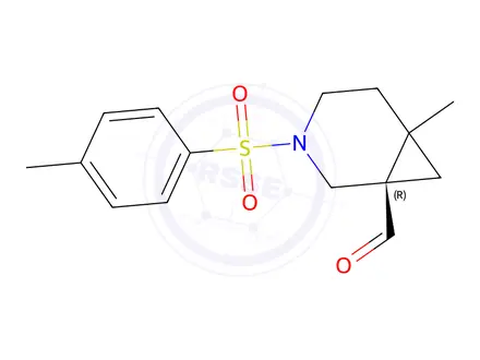 Chemical structure of (1R)-6-methyl-3-tosyl-3-azabicyclo[4.1.0]Heptane-1-carbaldehyde