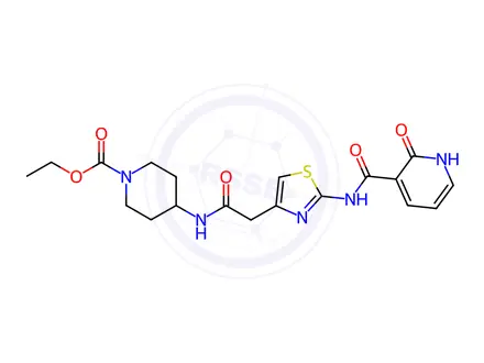Chemical structure of Ethyl 4-(2-(2-(2-oxo-1,2-dihydropyridine-3-carboxamido)thiazol-4-yl)acetamido)piperidine-1-carboxylate