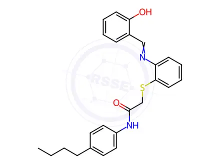 Chemical structure of N-(4-butylphenyl)-2-((2-((2-hydroxybenzylidene)amino)phenyl)thio)acetamide