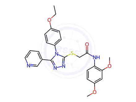 Chemical structure of N-(2,4-Dimethoxyphenyl)-2-((4-(4-ethoxyphenyl)-5-(pyridin-3-yl)-4H-1,2,4-triazol-3-yl)thio)acetamide