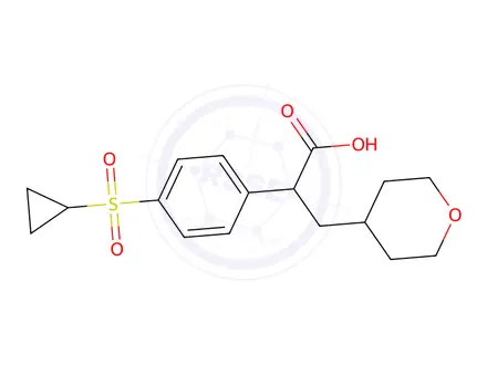 Chemical structure of 2-(4-(Cyclopropylsulfonyl)phenyl)-3-(tetrahydro-2H-pyran-4-yl)propanoic acid