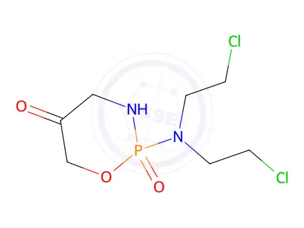 Chemical structure of 2-(bis(2-chloroethyl)amino)-1,3,2-oxazaphosphinan-5-one 2-oxide