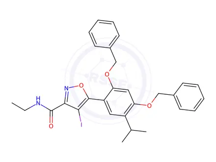 Chemical structure of 5-(2,4-bis(benzyloxy)-5-isopropylphenyl)-N-ethyl-4-iodoisoxazole-3-carboxamide