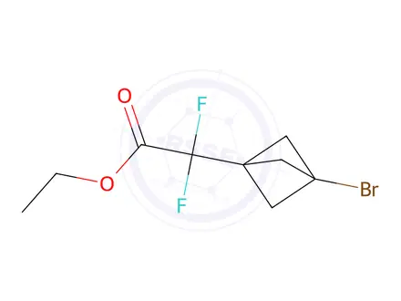 Chemical structure of ethyl 2-(3-bromo-1-bicyclo[1.1.1]pentanyl)-2,2-difluoro-acetate