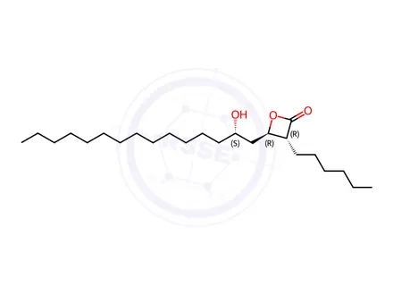 Chemical structure of (3R,4R)-3-Hexyl-4-[(2S)-2-hydroxypentadecyl]-2-oxetanone