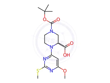 Chemical structure of 4-(6-Methoxy-2-Methylsulfanyl-pyriMidin-4-yl)-piperazine-1,3-dicarboxylic acid 1-tert-butyl ester