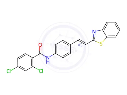 Chemical structure of N-{4-[(E)-2-(1,3-benzothiazol-2-yl)ethenyl]phenyl}-2,4-dichlorobenzamide