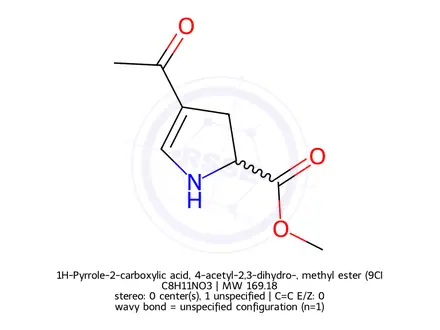 Chemical structure of 1H-Pyrrole-2-carboxylic acid, 4-acetyl-2,3-dihydro-, methyl ester (9CI)