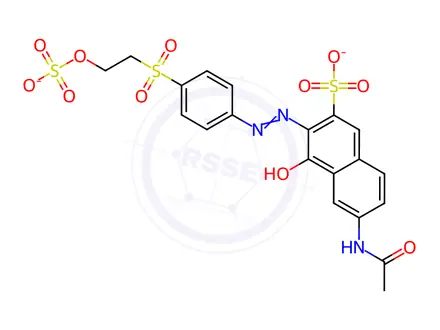 Chemical structure of 2-Naphthalenesulfonic acid, 6-(acetylamino)-4-hydroxy-3-[2-[4-[[2-(sulfooxy)ethyl]sulfonyl]phenyl]diazenyl]-, sodium salt