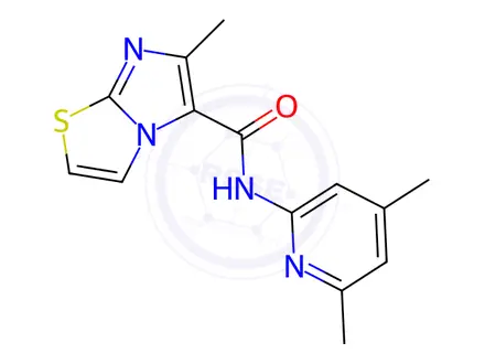 Chemical structure of N-(4,6-dimethylpyridin-2-yl)-6-methylimidazo[2,1-b]thiazole-5-carboxamide