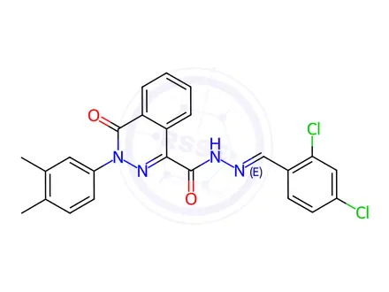 Chemical structure of N'-[(1E)-(2,4-Dichlorophenyl)methylidene]-3-(3,4-dimethylphenyl)-4-oxo-3,4-dihydrophthalazine-1-carbohydrazide
