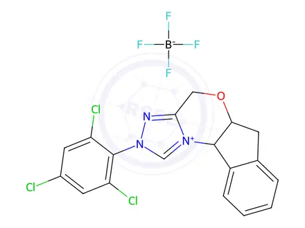 Chemical structure of 2-(2,4,6-Trichlorophenyl)-5a,10b-dihydro-4H,6H-indeno[2,1-b][1,2,4]triazolo[4,3-d][1,4]oxazin-2-ium tetrafluoroborate