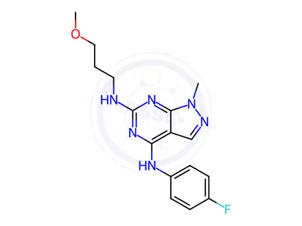 Chemical structure of N4-(4-Fluorophenyl)-N6-(3-methoxypropyl)-1-methyl-1H-pyrazolo[3,4-d]pyrimidine-4,6-diamine