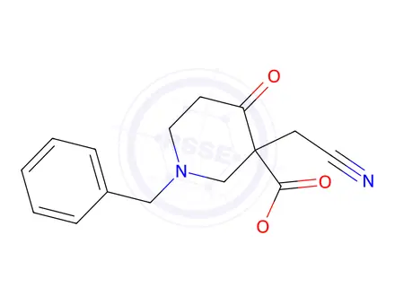 Chemical structure of Ethyl 1-Benzyl-3-(Cyanomethyl)-4-Oxopiperidine-3-Carboxylate