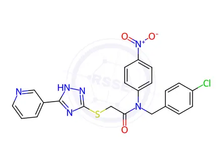 Chemical structure of N-(4-Chlorobenzyl)-N-(4-nitrophenyl)-2-((3-(pyridin-3-yl)-1H-1,2,4-triazol-5-yl)thio)acetamide