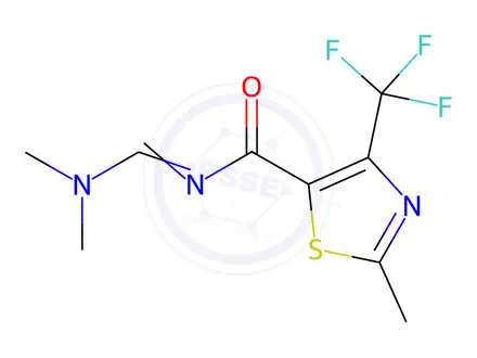 Chemical structure of N-[(1E)-(Dimethylamino)methylidene]-2-methyl-4-(trifluoromethyl)-1,3-thiazole-5-carboxamide