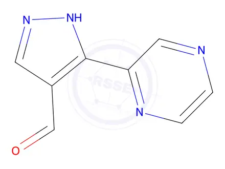 Chemical structure of 5-(Pyrazin-2-yl)-1H-pyrazole-4-carbaldehyde