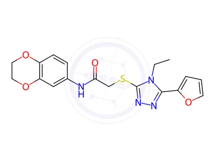 Chemical structure of N-(2,3-Dihydrobenzo[b][1,4]dioxin-6-yl)-2-((4-ethyl-5-(furan-2-yl)-4H-1,2,4-triazol-3-yl)thio)acetamide